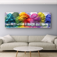 תמונת זכוכית פנורמית עם עצים צבעוניים בגוונים מרהיבים בעיצוב אמנותי ומודרני