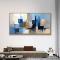 תמונת קנבס לרוחב בעיצוב אבסטרקטי עם מריחות צבע בגווני כחול, שמנת וחול, בסגנון מודרני ורגוע