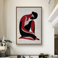 תמונת קנבס עם דמות נשית מינימליסטית בגווני שחור ואדום בעיצוב מודרני