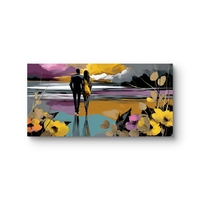 תמונת קנבס פנורמית של זוג צועד בשקיעה צבעונית