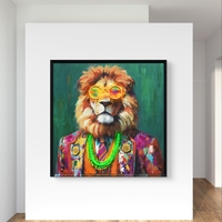 תמונת LED אריה צבעוני עם משקפיים ושרשרת ניאון – מופעלת על סוללות עם שלט רחוק - מידה 83*83 ס