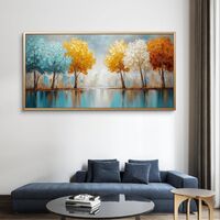 תמונה גדולה לקיר בעיצוב טבע מודרני בצבעים חמימים וקרים.