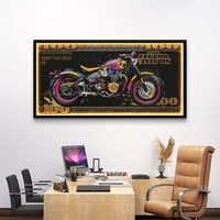 תמונת אופנוע גרפיטי על שטר 100 – אמנות LED על סוללות עם שלט רחוק--מידה 123-63 ס