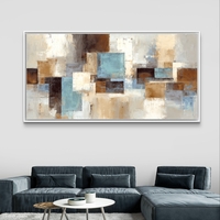 תמונת קנבס אבסטרקטית עם בלוקים בגווני תכלת, בז׳ וחום