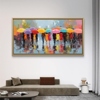 תמונת קנבס לרוחב עם אנשים תחת מטריות צבעוניות בגשם – תכשיט לבית