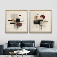 זוג תמונות קנבס גיאומטריות בגווני שמנת, שחור ובורדו – דגם SB6301