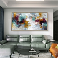 תמונת קנבס מופשטת לרוחב בגווני טורקיז, בורדו וזהב – תכשיט לבית