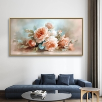 יצירת אמנות פרחונית רכה בסגנון ציור שמן לקיר סלון.