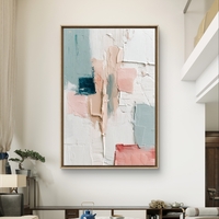 תמונת קנבס אבסטרקטית בגווני פודרה ותכלת עם מרקם עדין ועיצוב מודרני