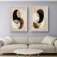 זוג תמונות קנבס אבסטרקטיות בגווני שמנת, שחור וקפה – דגם DA2221