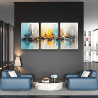 תמונת זכוכית שלשה נוף עירוני אבסטרקטי עם השתקפות במים