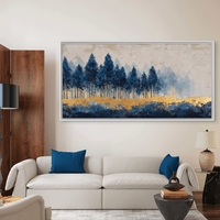 תמונת קנבס של יער עצים כחולים עם נגיעות זהב על רקע בהיר