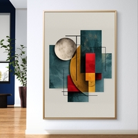 תמונת קנבס אבסטרקט גיאומטרי בגווני טורקיז אדום וחרדל