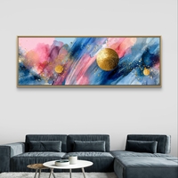 תמונת קנבס פנורמית צבעונית בגווני כחול וורוד עם נקודות זהב בהדפסה חלקה – תכשיט לבית