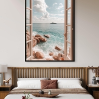 תמונת קנבס חלון לים בגווני טורקיז ובז’ – מתוך קולקציית NEXTGEN BY BAR של תכשיט לבית, בעיצוב יוקרתי והדפסה חלקה ואיכותית.