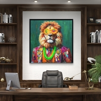 תמונת LED אריה צבעוני עם משקפיים ושרשרת ניאון – מופעלת על סוללות עם שלט רחוק - מידה 83*83 ס