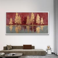 יער הזהב האדום – תמונת קנבס עצי זהב על רקע בורדו | CY4511