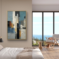 קו אורבני רגוע – תמונת קנבס אבסטרקטית בגווני כחול, שמנת ושחור | BE2273