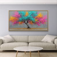 תמונת קנבס לרוחב של עץ צבעוני בגווני טורקיז, ורוד וכתום בעיצוב אומנותי מלא חיים