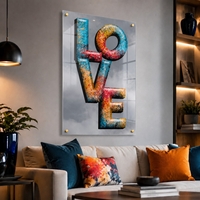 אהבה בתלת־ממד זכוכית – תמונת זכוכית LOVE צבעונית מודרנית | GT3453