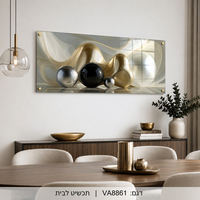 כדורי מתכת יוקרתיים – תמונת זכוכית לרוחב אבסטרקט תלת־ממדי בגווני זהב ושחור | VA8861