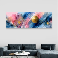 תמונת קנבס פנורמית צבעונית בגווני כחול וורוד עם נקודות זהב בהדפסה חלקה – תכשיט לבית