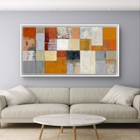 תמונת קנבס בסגנון פסיפס מופשט בגווני כתום, שמנת ואפור, בהדפסה חלקה ללא תבליט מקולקציית תכשיט לבית.