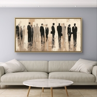 תמונת קנבס של דמויות מופשטות בגווני שחור ובז' בהדפסה חלקה ללא תבליט, מקולקציית תכשיט לבית.