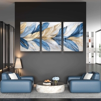 תמונת זכוכית שלשה נוצות כחול וזהב