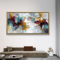 תמונת קנבס מופשטת לרוחב בגווני טורקיז, בורדו וזהב – תכשיט לבית