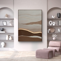 תמונת LED עבודת יד נוף אבסטרקטי בגווני שמנת וחום – מופעלת על סוללות עם שלט רחוק מידה 123*83 ס