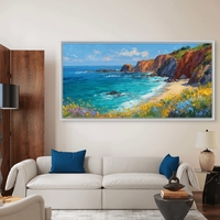 תמונת קנבס של נוף חוף טורקיז עם מצוקים צבעוניים ופריחה – NEXTGEN BY BAR