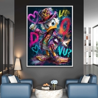 תמונת קנבס צבעונית בסגנון גרפיטי אורבני עם דמות מאוירת וצבעים עזים לעיצוב מודרני לבית
