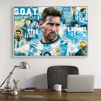 ליאו מסי G.O.A.T – תמונת קנבס לרוחב בסגנון פופ ארט כחול וזהב – דגם DA1881