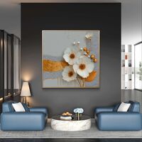 עלי זהב – תמונת קנבס פרחים לבנים עם זהב ואפור | SQ3381