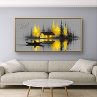 בית הזהב בערפל – תמונת קנבס נוף סירה ובית על אגם | CY4515