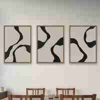 שלישיית תמונות קנבס בעיצוב אבסטרקטי בגווני בז' ושחור, הדפסה חלקה, קולקציית NEXTGEN BY BAR מבית תכשיט לבית.