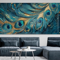 תמונת זכוכית לרוחב בגווני טורקיז וזהב בהשראת נוצות טווס, עיצוב מודרני ויוקרתי לקיר – NEXTGEN BY BAR