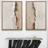 תמונות קנבס לסלון בגווני בז' עם טקסטורה טבעית עדינה