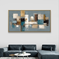 תמונת קנבס לרוחב בסגנון אבסטרקט גאומטרי בגווני כחול ובז’ לעיצוב הבית