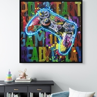 תמונת גיימינג מוארת עם שלט רחוק וסוללות – שלט קונסולה גרפיטי LED - מידה 83*83 ס