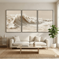 תמונות קנבס לחדר שינה עם גלים רכים בגווני חול