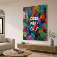 Good Vibes צבעוני – תמונת זכוכית אבסטרקטית עם מסר חיובי – דגם GT9434