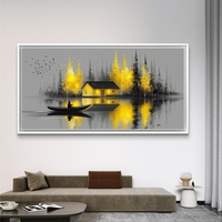 בית הזהב בערפל – תמונת קנבס נוף סירה ובית על אגם | CY4515