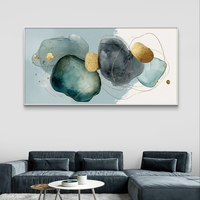 תמונת קנבס לרוחב בסגנון אקוורל בגווני טורקיז אפור וכחול עם נגיעות זהב עדינות – תכשיט לבית