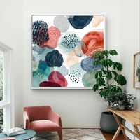 קולאז׳ אקוורל – תמונת קנבס אבסטרקט צבעי מים בטורקיז וקורל | SQ3382