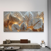 עלי זהב ולבן על זכוכית – תמונת זכוכית יוקרתית למשרד ולסלון | GX4175