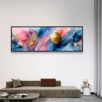 תמונת קנבס פנורמית צבעונית בגווני כחול וורוד עם נקודות זהב בהדפסה חלקה – תכשיט לבית