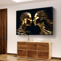 תמונת קנבס לרוחב עם שתי דמויות זהובות סימטריות על רקע שחור בעיצוב מודרני ויוקרתי