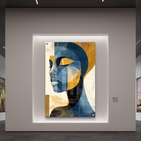 תמונת זכוכית מודרנית של פרופיל נשי מופשט בגווני כחול וזהב – תכשיט לבית